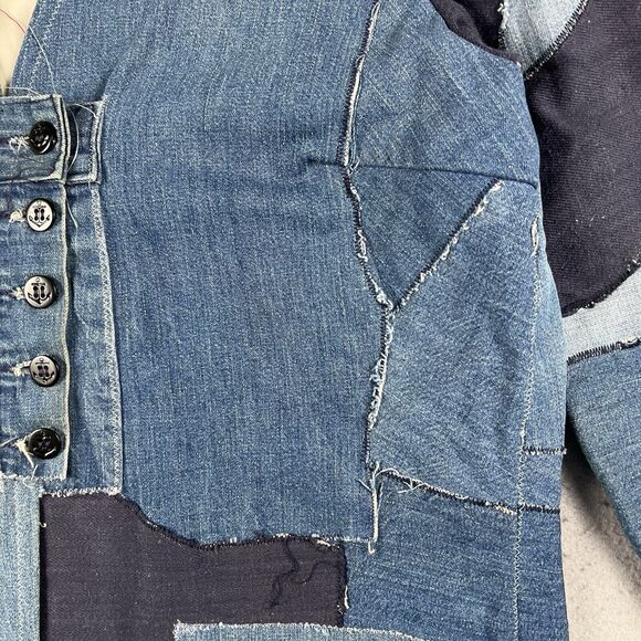 Vintage 70s Patchwork Jacket Small Medium Blue Denim Custom Handmade Lined - Picture 3 of 16